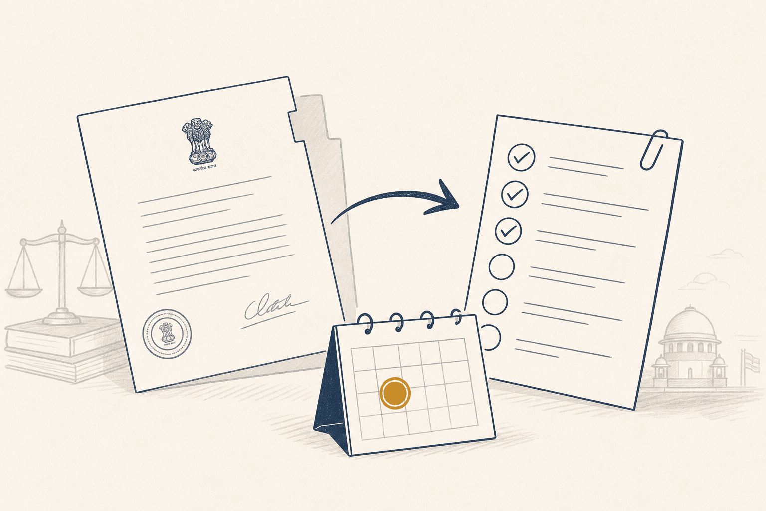 Illustration of a court order converting into extracted tasks and dates